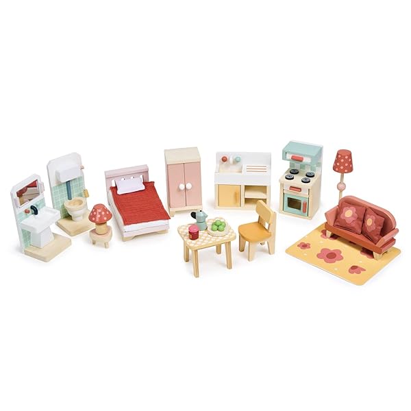 TENDER LEAF TOYS – FOXTAIL VILLA – BEAUTIFUL MID-SIZED WOODEN TOWN-STYLE DOLL HOUSE WITH STARTER FURNITURE SET – MINIATURE PLAY – ENCOURAGES ROLE-PLAY AND STORY INVENTION IN BOYS AND GIRLS – AGE 3+