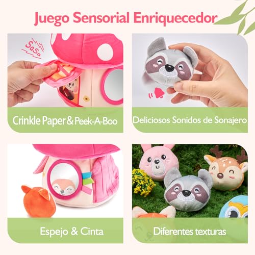 hahaland Baby Toys 6-12 Months – Soft House with 6 Interactive Plush Animals – Sensory Toys for Babies 3 6 12 Months Baby Gift 1 Year