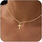 LEXODY Cross Necklace for Women, 14K Gold Silver Plated Dainty Small Cubic Zirconia Cross Pendant Necklace Simple Trendy Gold Diamond Choker Faith Jewelry Religious Minimalist Gift