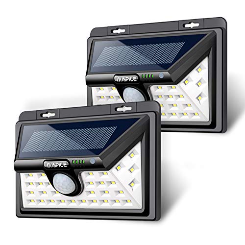 AUSPICE Solar Lights Outdoor, Upgraded 3 Optional Modes Security Motion Sensor Lights, IP65 Waterproof, 270 Degree Wide Angle LED Solar Light for Step Stairs, Yard, Garden, Garage,Deck (2 Pack)