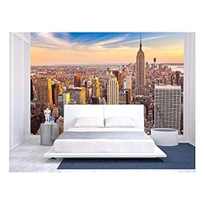 Aerial View of New York City Manhattan at Sunset - Removable Wall Mural | Self-Adhesive Large Wallpaper - 66x96 inches