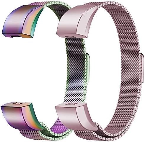 Threehouse Fitbit Alta HR Bands/Fitbit Alta Bands for Fitbit Alta and Fitbit Alta HR (2 Pack Colorful+Sakura Pink, Small 5.1"-6.7")