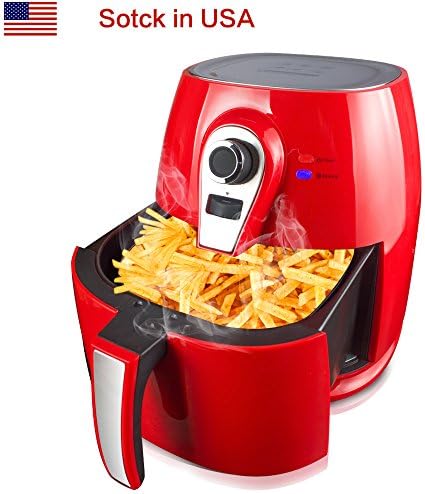 UDIT 1400W Air fryer Smokeless Low-Fat Healthy Food Non-stick Multi-Cooker Oilless Cooker, 4L 3.8QT Capacity with Timer and Temperature Control and Detachable Basket Handles RED