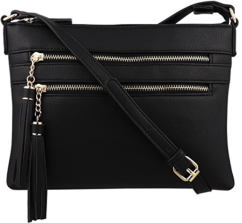 B brentano vegan multi-zipper crossbody handbag purse w…