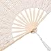 BABEYOND Cotton Lace Folding Handheld Fan Embroidered Bridal Hand Fan with Bamboo Staves for Wedding Decoration Dancing Party