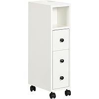kleankin Slim Bathroom Cabinet with Wheels, Rolling Narrow Bathroom Storage Cabinet with Door, Drawer and 2 Open Compartments