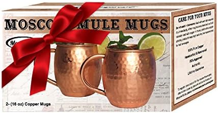 Set of 2 Authentic 16 oz Un lined Moscow Mule 100 % Pure Solid Copper, Handcrafted Hammered Barrel Mugs,,! Perfect Gift, Ayurveda, Guarantee, Recipes. Premium Presentation.