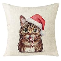 bestpriceam Pillowcase, Xmas Christmas Cat Animal Cotton Linen Square Decorative Throw Pillow Case Cushion Cover (D)