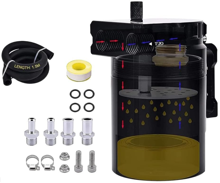 Unifizz Car 300ML Universal Oil Catch Can Tank Filter Baffled With Hose Kit(Black)