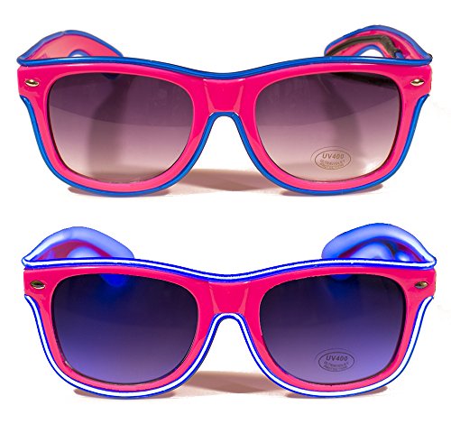 Rave Glasses - LED Sunglasses from Rave Raptor Pink Frame Blue EL Wire Glasses for Festivals