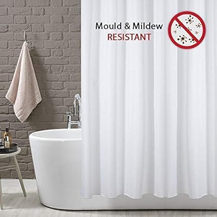 ANSIO Shower Curtain Mould and Mildew Resistant Solid White, 180 x 180 cm (71 x 71 Inch) | 100% Polyester