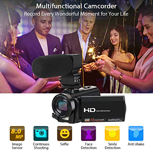 Video Camera Camcorder HD 1080P 24.0MP 3.0 Inch LCD 270 Degrees Rotatable Screen 16X Digital Zoom Video Recorder,Remote Control and 2 Batteries