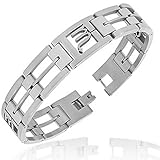 Stainless Steel Silver-Tone Link Chain Zodiac Sign Scorpio Mens Bracelet with Clasp