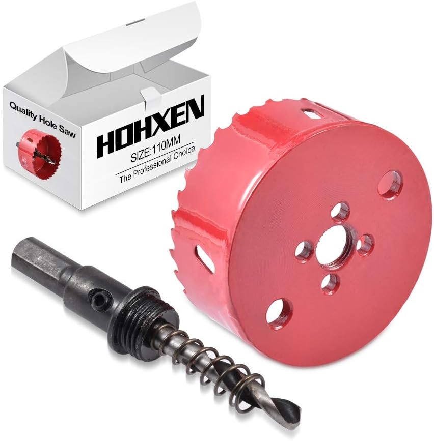 HOHXEN 110mm Hole Saw,M44 HSS BiMetal,Hole Opener Drill Bit Cutter