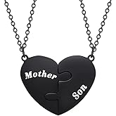Queyuen 2PCs Mother and Son Matching Love Heart Pendant Necklace Set Gifts Son to Mom Mother to Boys Jewelry