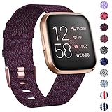 KIMILAR Woven Band Compatible with Fitbit Versa/Fitbit Versa 2 / Fitbit Versa Lite Edition, Large Small Woven Fabric Breathable Men Women Versa Replacement Band for Versa Smartwatch