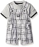 Calvin Klein Baby Boys' Interlock Top with Woven Shortall, Lt Gray/Plaid, 24 Months