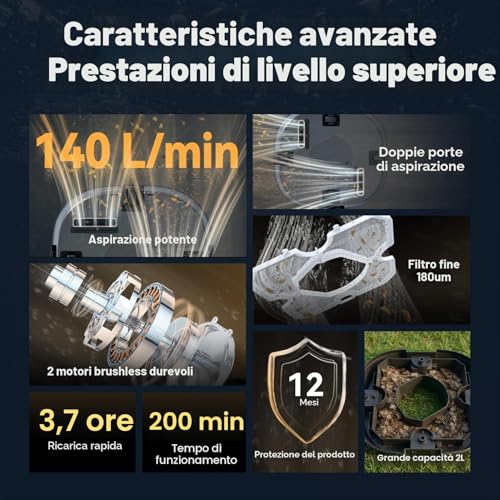 CoasTeering Robot Pool Battery, 200 Min Autonomy, 5200 mAh, Suction 140 L/Min, for Salt & Fresh Water, 2 Brushless Motors, Automatic Cleaner for Pools up to 120 m²