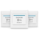 bqoeesok Push to Exit Button 3 Pack, Multi-Door Set for Magnetic Locks | 86mm flush mount buttons with auto reset and NO/COM dry contacts for 12V and 24V access control, made of flame-retardant PC
