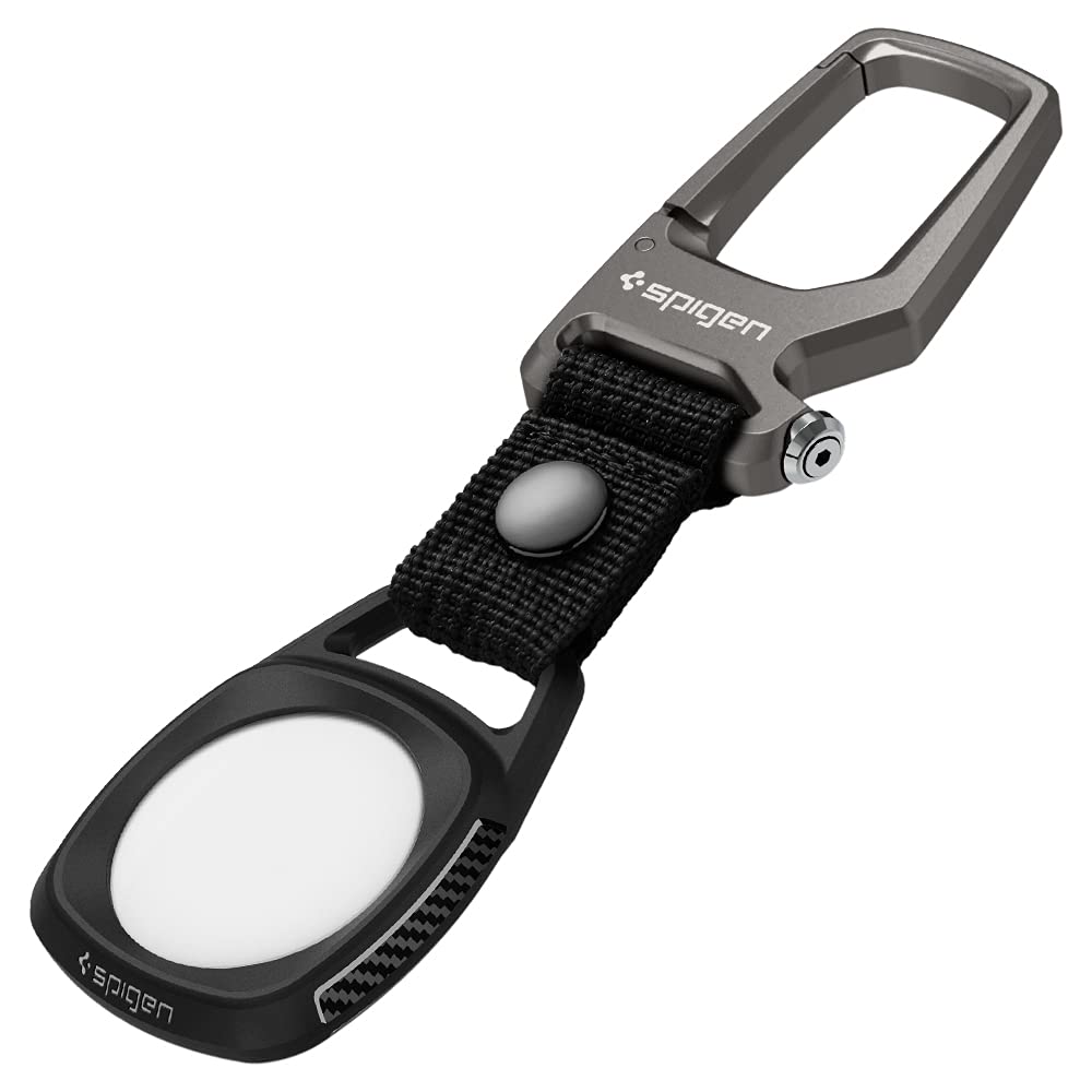 Spigen Rugged Armor Keychain Ring Case Compatible with AirTag 2/1 (2026/2021) Protective Holder for Keys, Pet Collars, Bags, and Luggage Tracking - Black