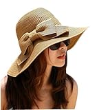 Outop Fashion Korean Style Floppy Wide Brimmed Summer Beach Bow Hat Women's Straw Sun Hat Cap