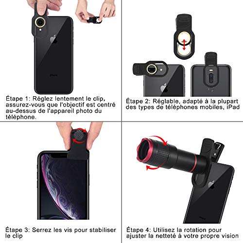 Selvim Kit d’Objectif Smartphone, Téléobjectif x22, Objectif Macro x25, Objectif Fisheye 235°, Objectif Grand Angle x0…