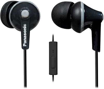 Panasonic ErgoFit Wired Earbuds With Microphone, 3.5mm Jack In-Ear Headphones Corded, Wired Headphones With Microphone & Controller, Custom-Fit Earpieces, for Phones & Laptops, RP-TCM125-K (Black)