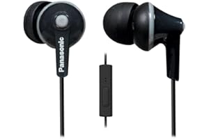 Panasonic ErgoFit Wired Earbuds, In-Ear Headphones with Microphone and Call Controller, Ergonomic Custom-Fit Earpieces (S/M/L