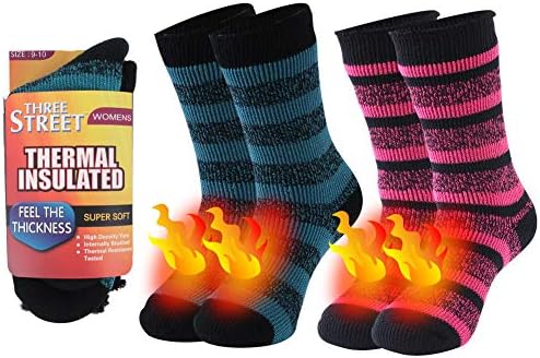 Warm Thermal Socks, Three street Unisex Winter Fur Lined Boot Thick Insulated Heated Socks For Cold Weather