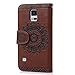 Galaxy S5 Case - Mavis's Diary 3D Handmade Wallet Embossed Flip Folio Cover Tribal Flower Brown PU Leather with Bling Diamonds,Wrist Strap,Card Slots for Samsung Galaxy S5 SM-G900 (Backward Closure)