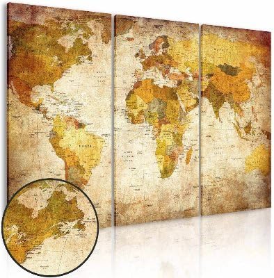 Wall Art Canvas Prints World Map, NLEADER Framed Vintage Painting Ready to Hang 120x80cm(47x31in) - 3 Pieces Watercolor Picture for Home Office Bar Decor