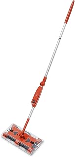 Relaxdays Akkubesen kabellos, Kehrbesen mit Akku & Ladegerät, Schmutzbehälter, verstellbarer Stiel 126 cm, rot/silber