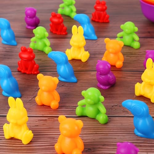 AMOR PRESENT 43PCS Counting Animals Set, Toddler Counting Toys Color Sorting Toys with Bowls Montessori Educational Sensory Toys for Toddlers Ages 3 4 5 6
