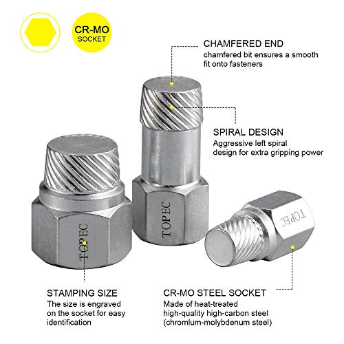 Topec 6Piece Pipe Nipple Extractor Set, Hex Head MultiSpline Easy Out