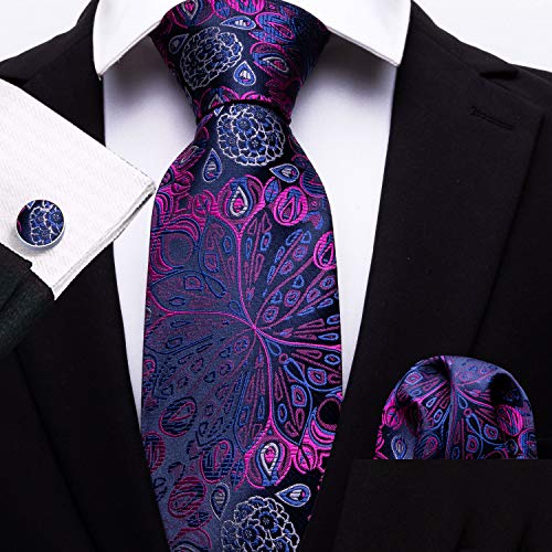 YOHOWA Purple Paisley Silk Tie Set Mens Necktie Pocket Square Cufflinks - Thumbnail 2