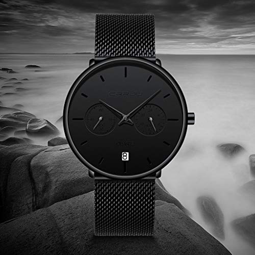 Yezijin Men's Watch Waterproof Calendar Steel Mesh with Chronograph Quartz Watch for Father Men Student Youth Teens Boyfriend Lover's Birthday