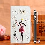 Locaa(TM) For Sony Xperia acro S LT26W 3D Bling Cases Luxury Crystal Pearl Diamond Rhinestone Eyecatching Beautiful Leather Retro Support bumper Cover Card Holder Wallet Case - [General series] Eiffel Tower girl