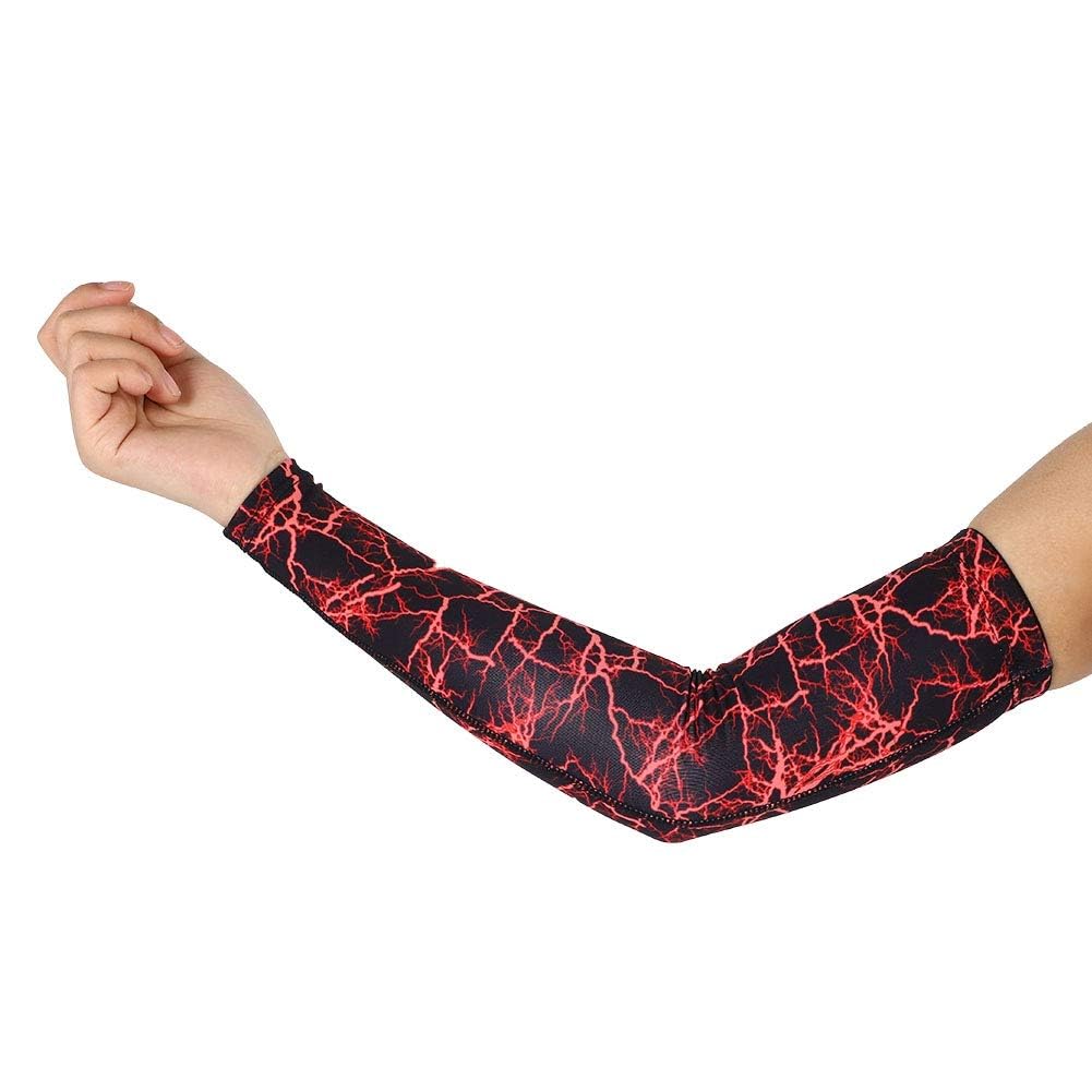 Alomejor Sports Arm Sleeves Breathable Basketball Arm Sleeve Cover Sun Protective Elastic Sports Armband for Skin Outdoor(L-Red)