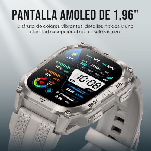 KOSPET Pulse 2 Smartwatch with GPS, 5 ATM and IP69, 15 Days Battery | AMOLED Military Smartwatch 1.96 Inch Heavy Duty LED Flashlight 170+ Sports Heart Rate Sleep for Android iPhone