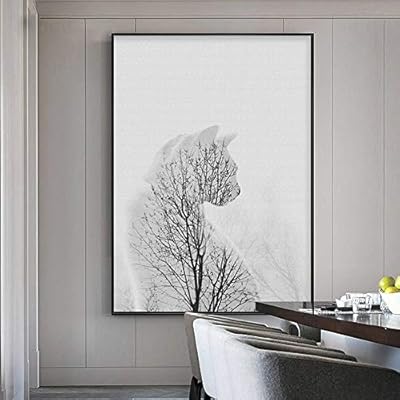 Art Abstract Black And White Cat Tree Painting Nordic Style
