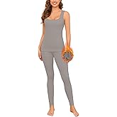LEYSHE Thermal Tank Underwear Sets For Women Long Johns Fleece Base Layer Cold Weather Thermals Tank Top and Bottom Set