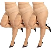 LADYFAN 3 Pairs Plus Size Women’s Sheer Tights 20D High Waist Control Top Pantyhose with Reinforced Toes
