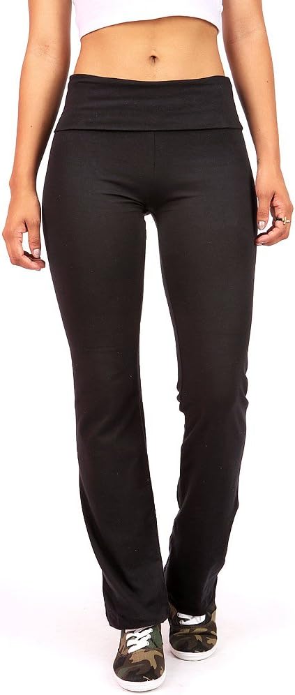 Ambiance Women's Juniors Foldover Soft and Stretchy Yoga Pants