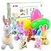 Pre-Filled Easter Eggs with Plush Bunny, Jumbo 7” Bright Colorful Easter Eggs Prefilled with Variety Plush Bunnies Combo Set