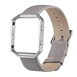 For Fitbit Blaze Bands, bayite Accessory Leather Wristband for Fitbit Blaze Smart Watch, Small, Grey with Frame