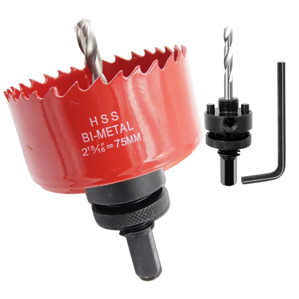 Laiwei 2.95inch Hole Saw, 75mm Hole Cutter with A2 Heavy Duty Mandrel, 4341 Drill Bit for Drilling Wood, Sheet Metal, Aluminum Profiles, Drywall, PVC and Other Materials (2-15/16'' 75mm) — image 1