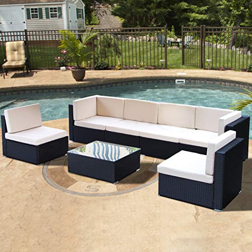 Patio Outdoor Furniture Couch PE Black Wicker Garden Sectional Rattan with Cushions Party Conver ...