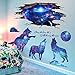 iwallsticker 2pcs Creative Blue Starry Sky Wolf and Moon Stars Wall Decals Galaxy Removable Stickers Living room Decor Home art Kids Bedroom Decal Nursery Sticker Boy Rooms Mural Children Gift Sticker