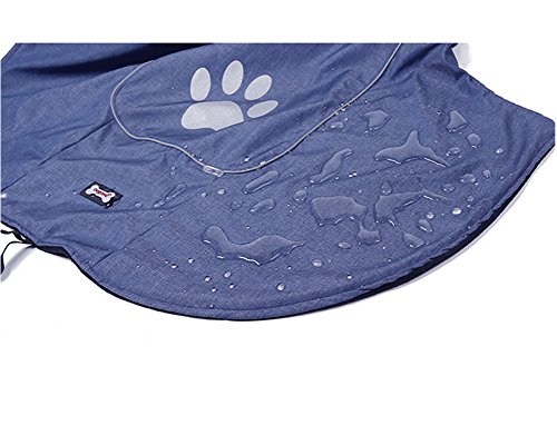 Delifur Waterproof Winter Coat Fleece Lined Warm Dog Sports Jacket with Harness Hole & Reflective Strips (XXXL, Blue)