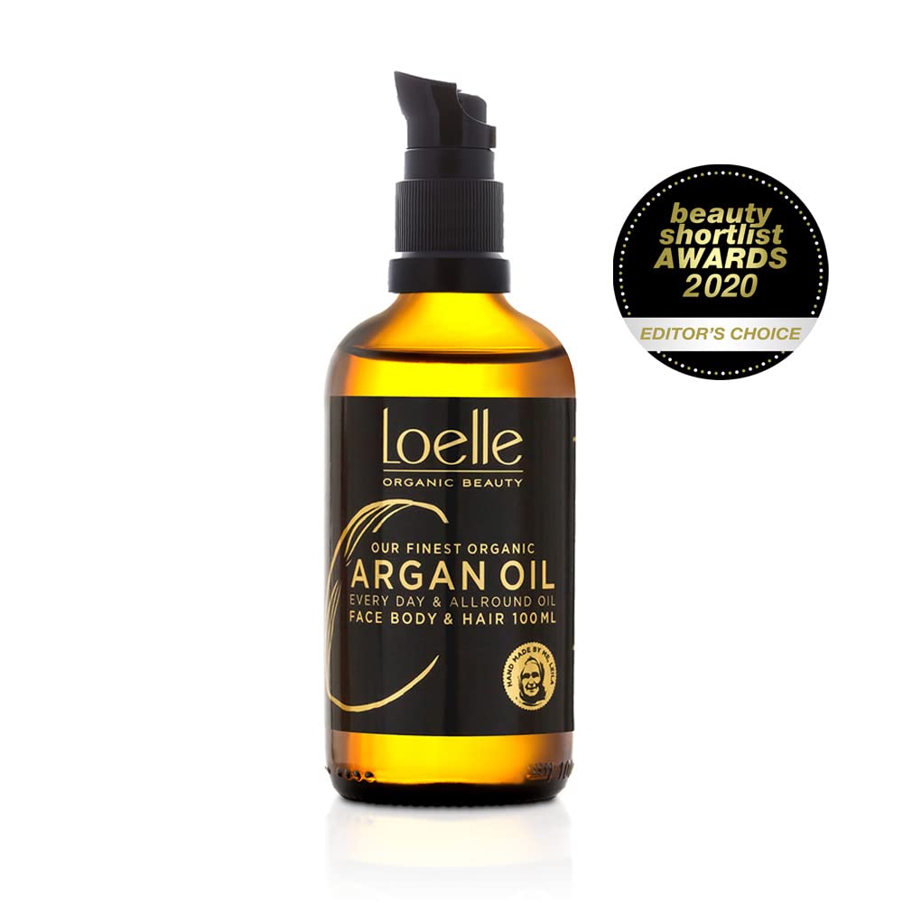 Loelle - 100% Pure, Cold-Pressed Argan Oil - Organic Argan Oil for Hair, Face and Hands - Vegan Moisturising Body Oil with Pump Dispenser - Hand-Picked in Morocco (100ml)